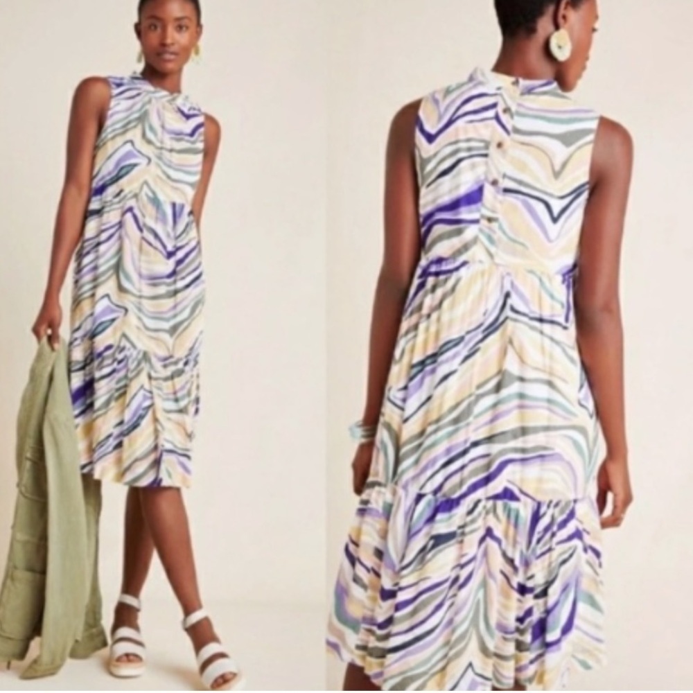 Anthropologie dress Faustina Midi colorful textured pattern cotton lined sz 6
